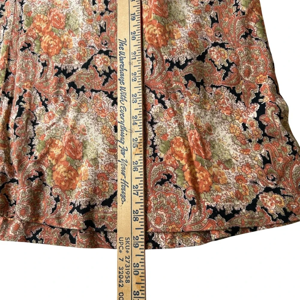 April Cornell Midi Skirt Size M Orange Floral Paisley‎ Boho Elastic Waist
